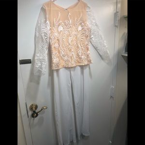Blisspopshop Lace Peach 2 Piece Set Shirt Pants M